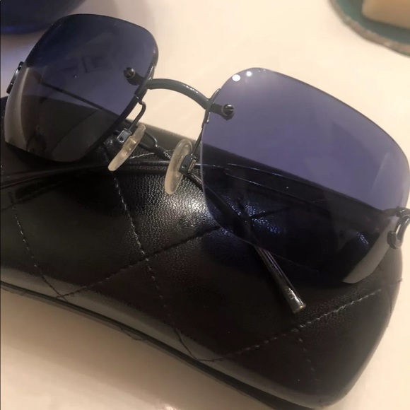 New Chanel Rectangular Rimless Sunglasses Blue - Picture 2 of 12